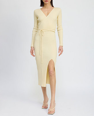 En Saison Women's Merril Ribbed Long-Sleeve Slit-Front Dress - Macy's | Macy's