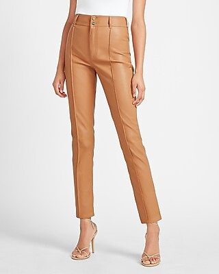 Super High Waisted Vegan Leather Seamed Slim Ankle Pant | Express