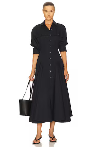 Helsa Godet Shirt Dress in Black from Revolve.com | Revolve Clothing (Global)