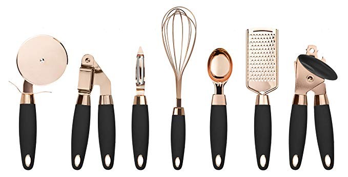 COOK With COLOR 7 Pc Kitchen Gadget Set Copper Coated Stainless Steel Utensils with Soft Touch Bl... | Amazon (US)