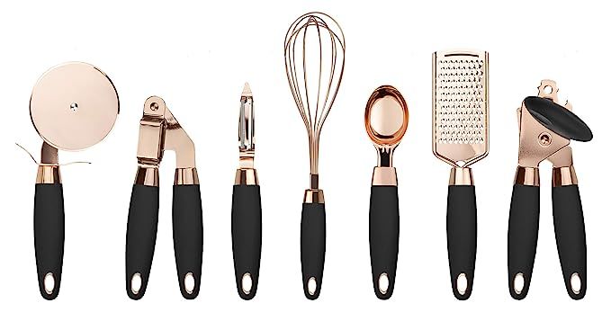 COOK With COLOR 7 Pc Kitchen Gadget Set Copper Coated Stainless Steel Utensils with Soft Touch Bl... | Amazon (US)