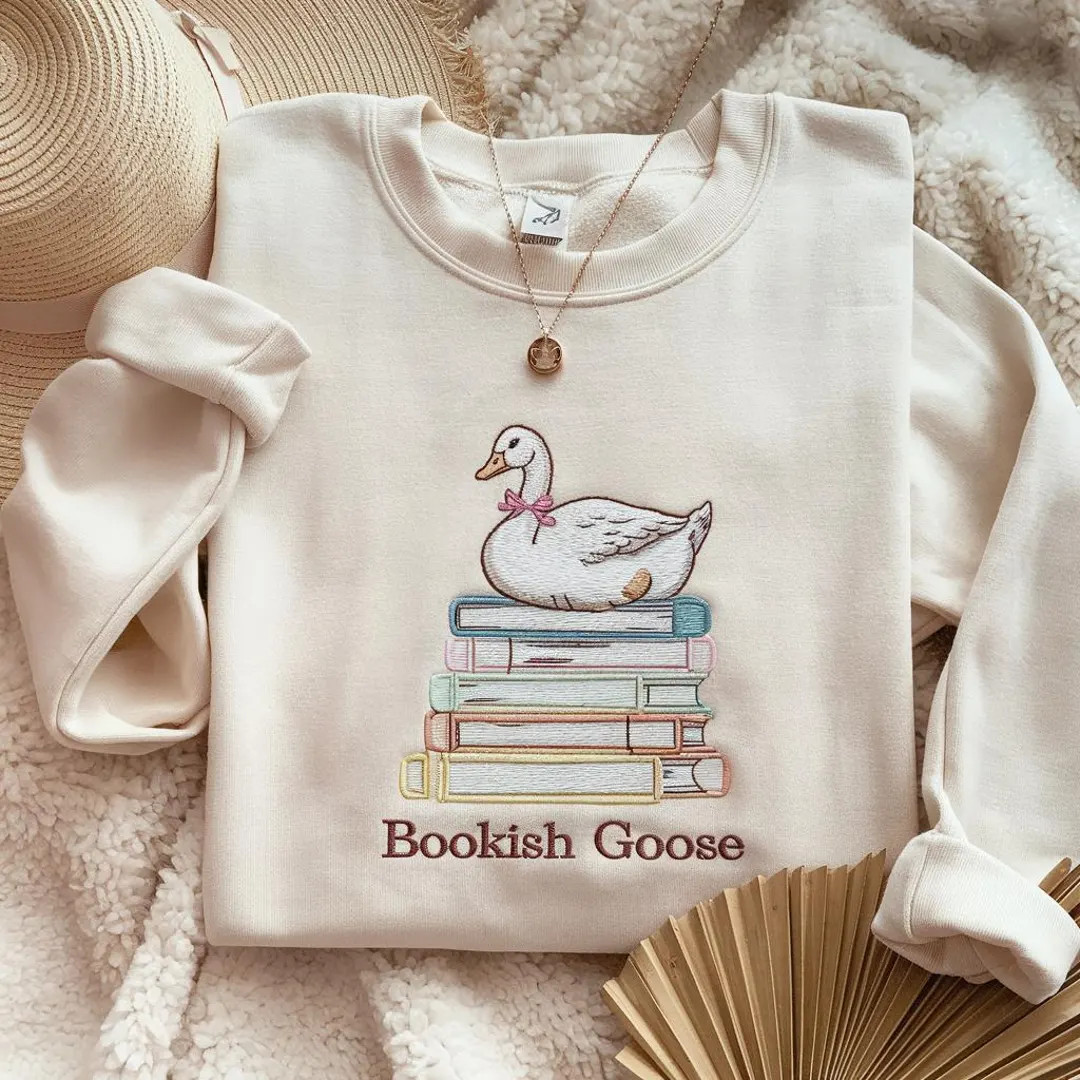 Embroidered Book Sweatshirt, Book Goose Shirt, Book Lover Shirt, Bookish Tee, Reading Tshirt, Gif... | Etsy (US)