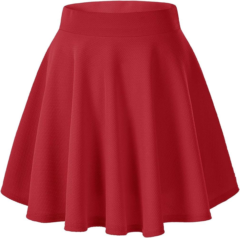 Women's Basic Versatile Stretchy Flared Casual Mini Skater Skirt (Large, Red) at Amazon Women’s... | Amazon (US)