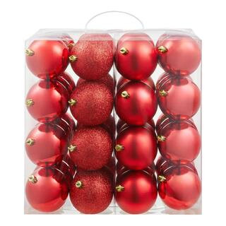 Home Accents Holiday 48-Piece Holiday Traditions Red Shatter-Resistant Ornaments 24SU00092 - The ... | The Home Depot