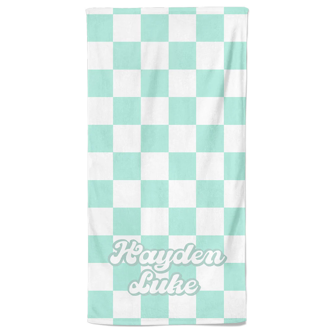 All Checked Out Personalized Kids Beach Towel | Retro Check | Caden Lane