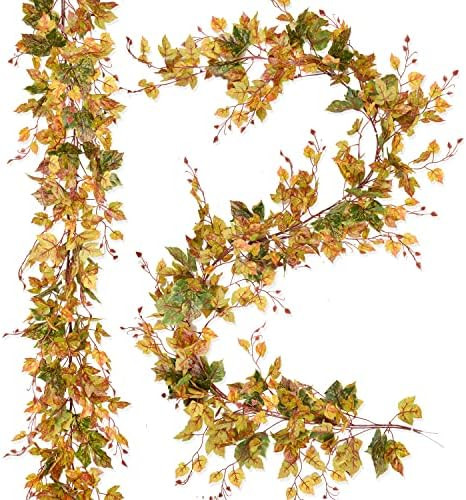 2 Pack Fall Maple Leaf Garland Clearance - 6.5ft/Piece Artificial Fall Foliage Garland Autumn Dec... | Amazon (US)