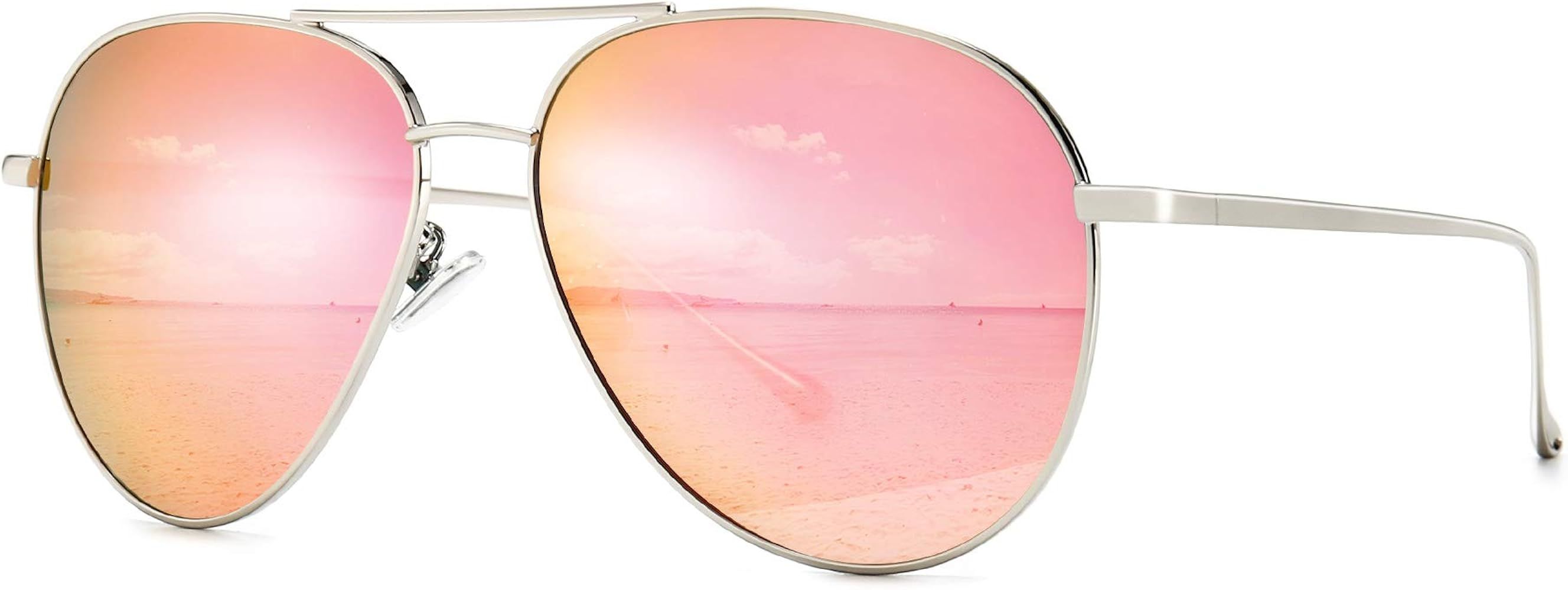 Women's Lightweight Oversized Aviator Sunglasses - Mirrored Polarized Lens | Amazon (US)