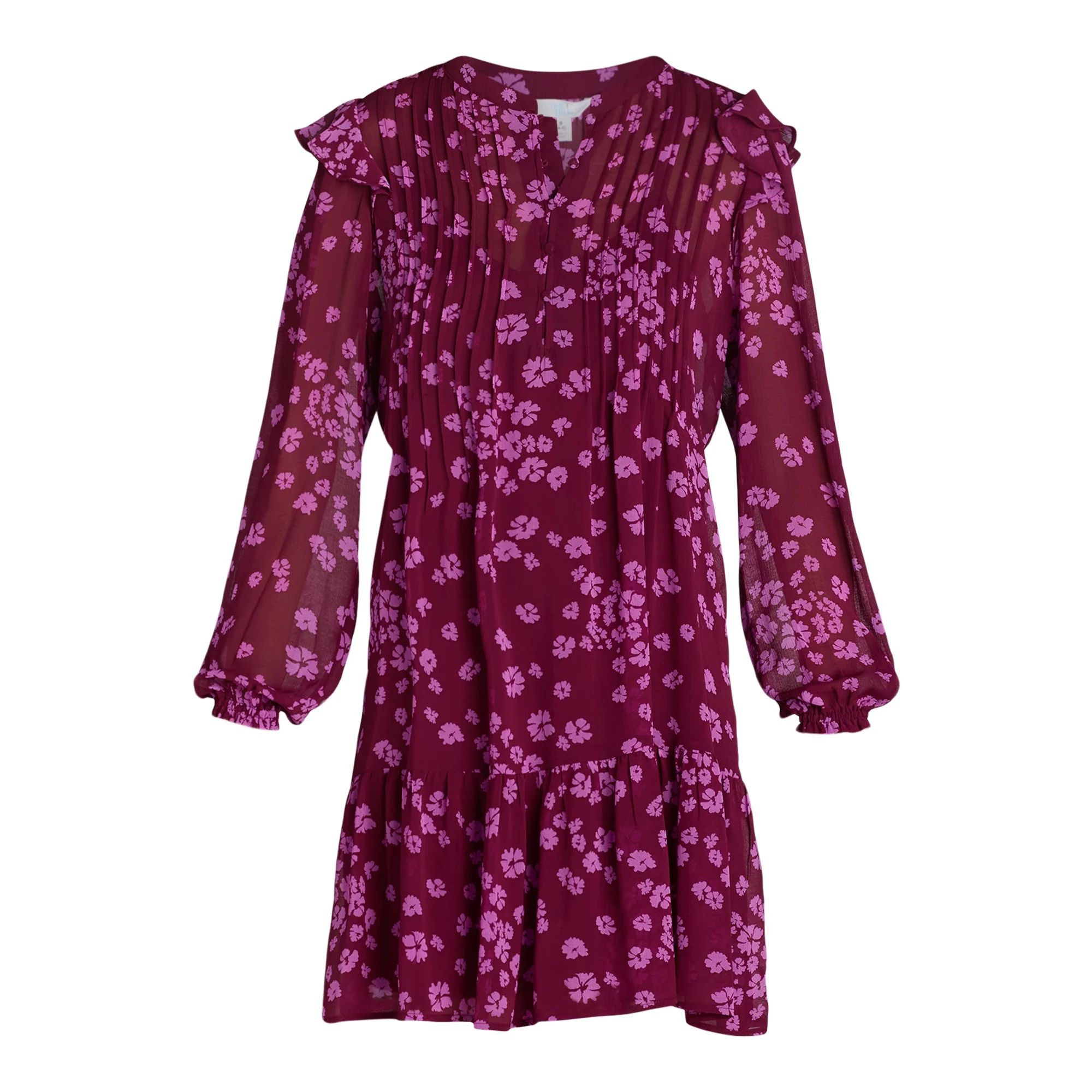 Time and Tru Women's Pintuck Mini Dress with Long Sleeves, Sizes XS-XXXL | Walmart (US)