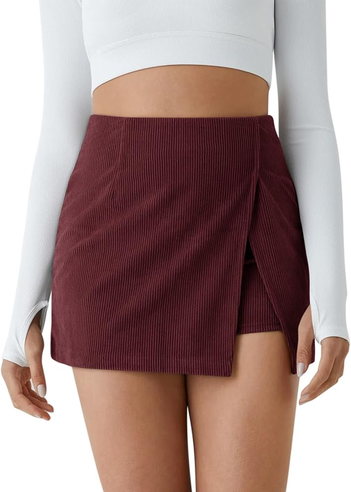 Fall Skirts for Women 2025 Trendy Casual High Waisted Corduroy Mini Skirt with Shorts Underneath ... | Amazon (US)