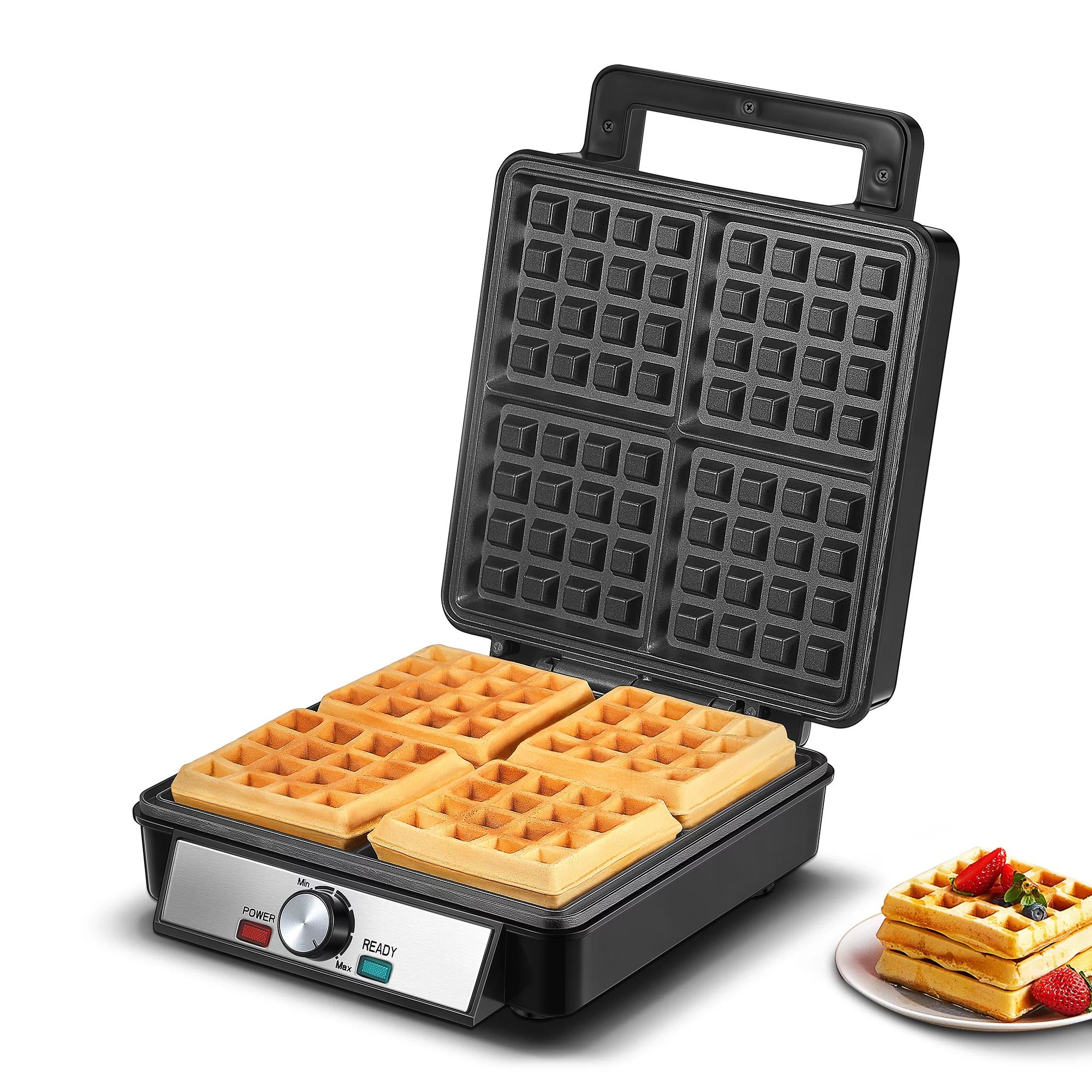 AICOOK Belgian Waffle Maker 4 Slices with Temperature Control, 1200W, Black/Silver | Walmart (US)