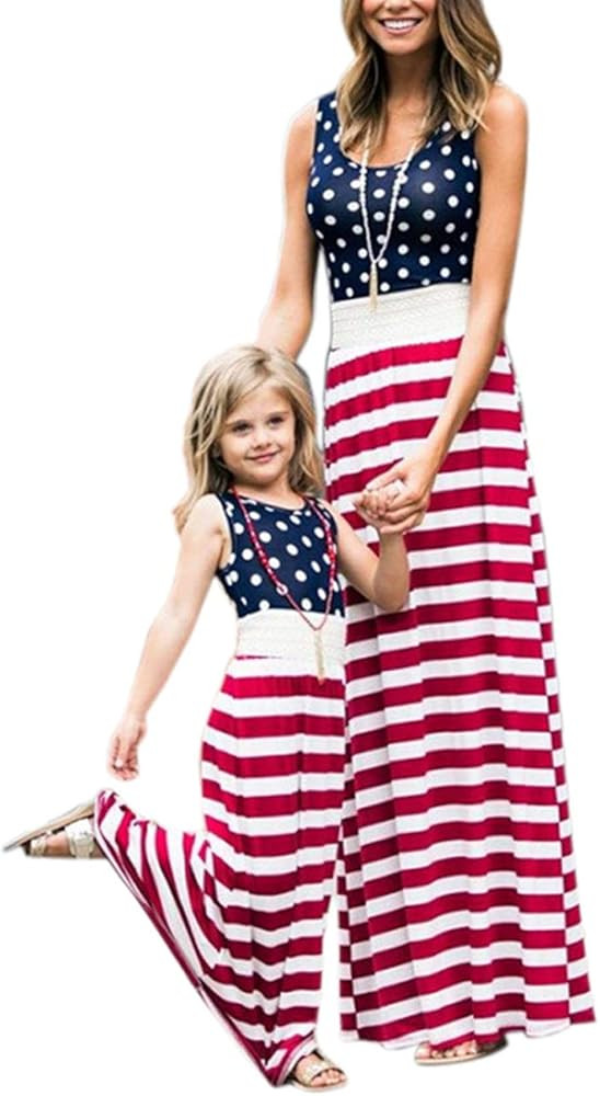 Mommy and Me Family Outfits, Stripe Stitching Dress,Summer Matching Maxi Dress with Pocket for Mo... | Amazon (US)