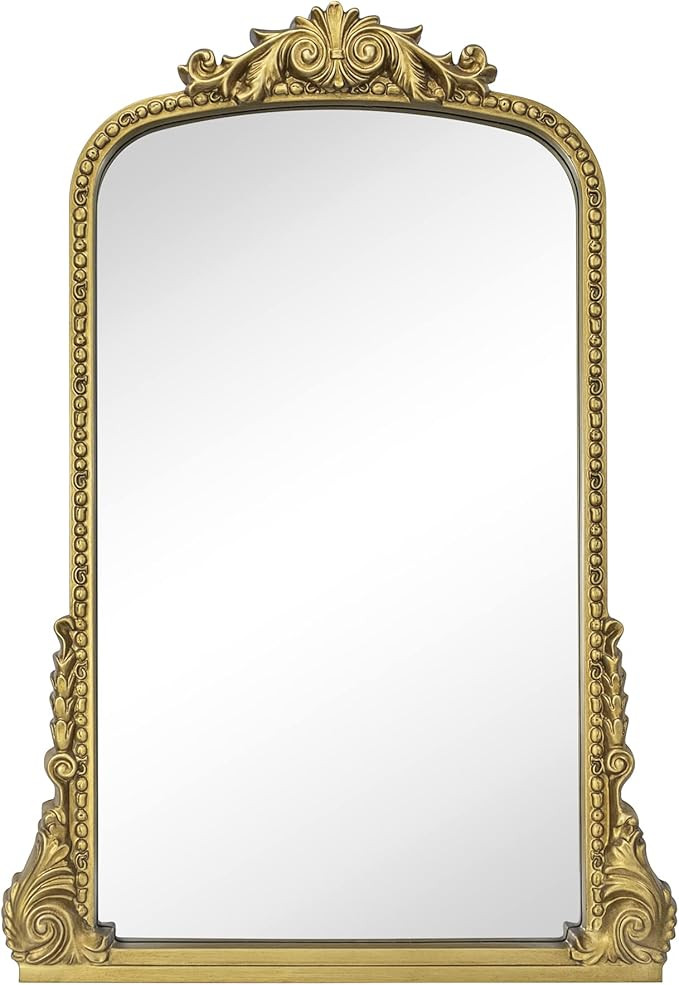 Traditional Ornate Frame Arch Wall Mirror Baroque Inspired Bathroom Vanity Rectangle Wall Mounted... | Amazon (US)