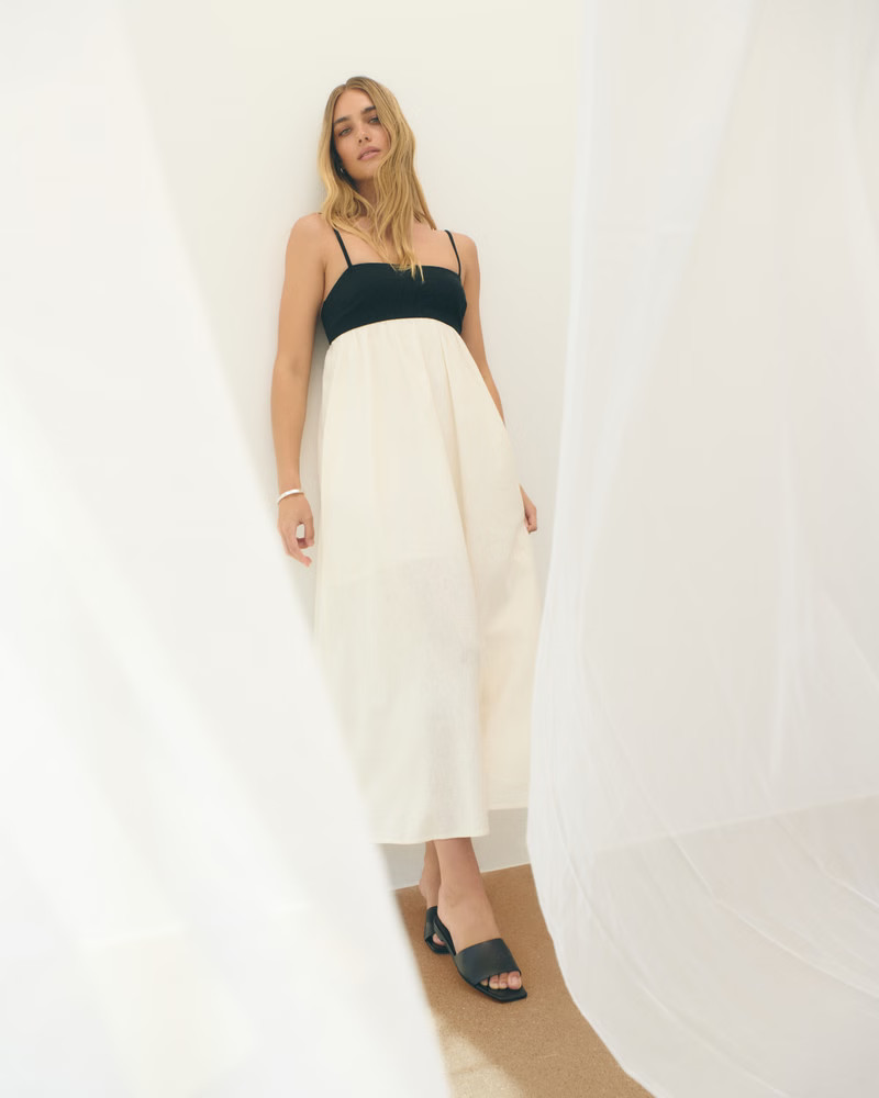 Women's Tie-Back Babydoll Maxi Dress | Women's New Arrivals | Abercrombie.com | Abercrombie & Fitch (US)