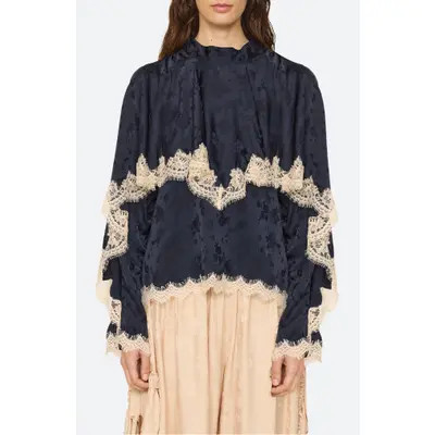 Sea NY Shay Floral Jacquard Lace Top in Navy at Nordstrom, Size Xx-Small | Nordstrom