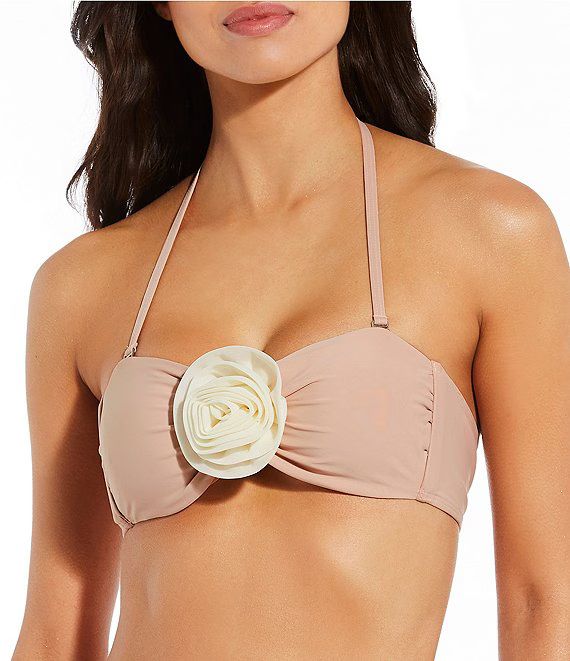 Solid Rosette Strapless Tie Back Bandeau Swim Top | Dillard's