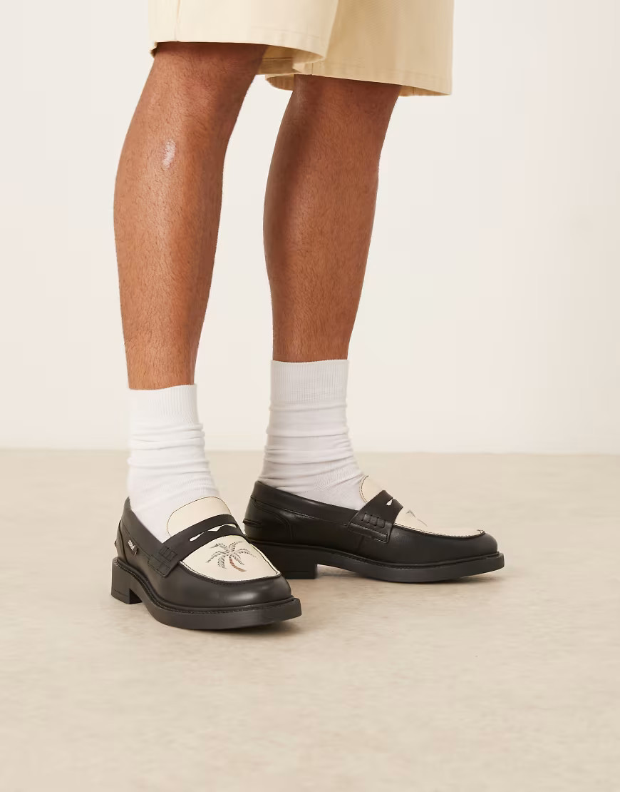 Noak Made in Portugal penny loafers in black with print | ASOS (Global)