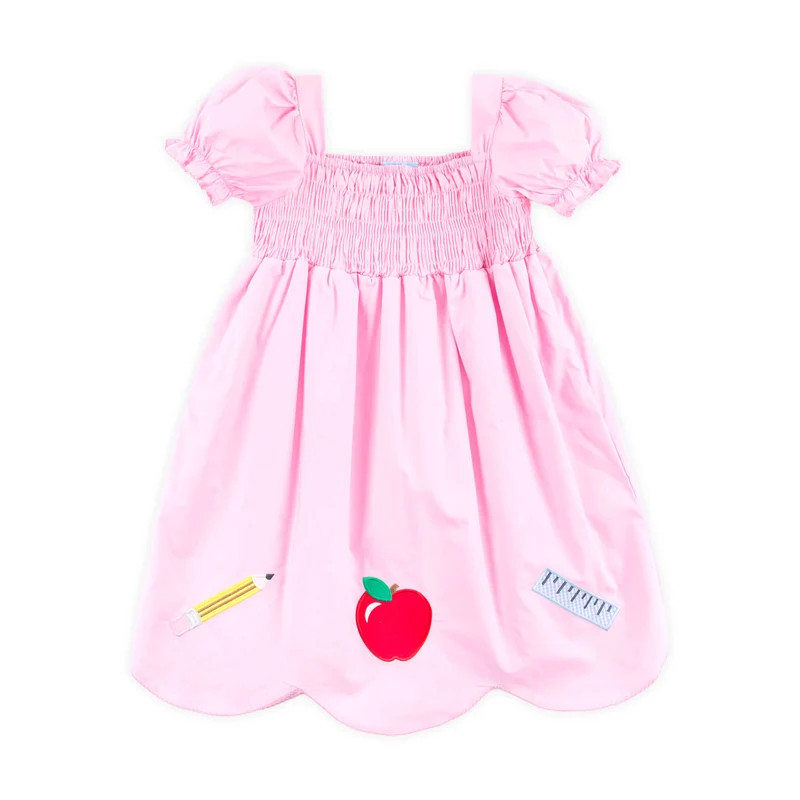Pencil Apple & Ruler Applique Pink Hannah Dress | Classic Whimsy