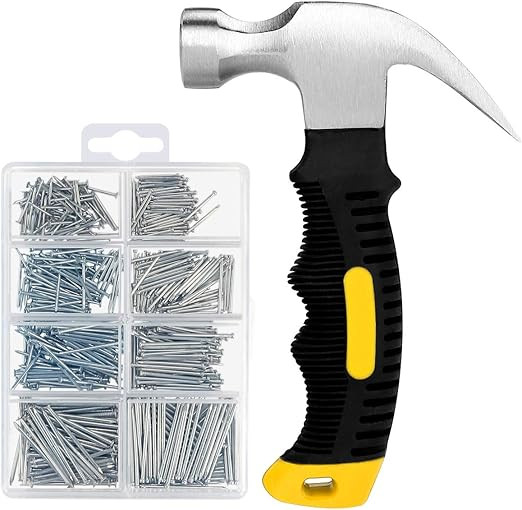 560PCs Hardware Nail Assortment Kit & 8oz Samll Claw Hammer, Mini Hammer with Anti-Slip Handle, A... | Amazon (US)
