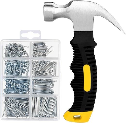 560PCs Hardware Nail Assortment Kit & 8oz Samll Claw Hammer, Mini Hammer with Anti-Slip Handle, A... | Amazon (US)