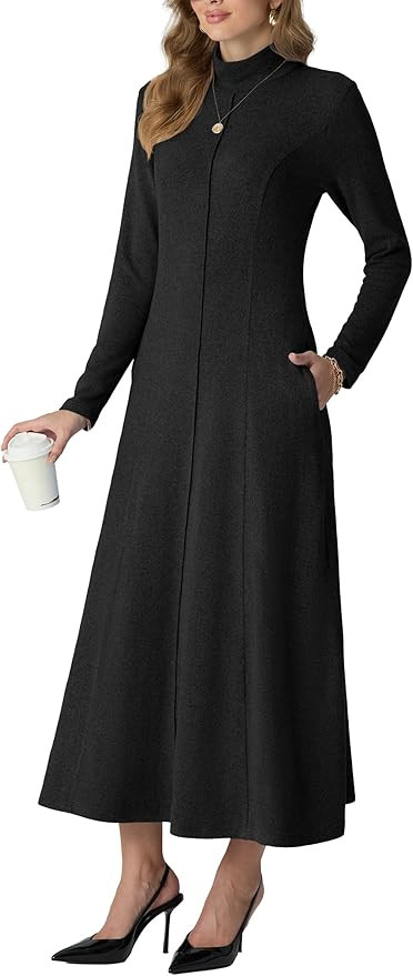 GRECERELLE Womens 2025 Fall Winter Casual Mock Neck Long Sleeve Flared Maxi Lightweight Sweater D... | Amazon (US)