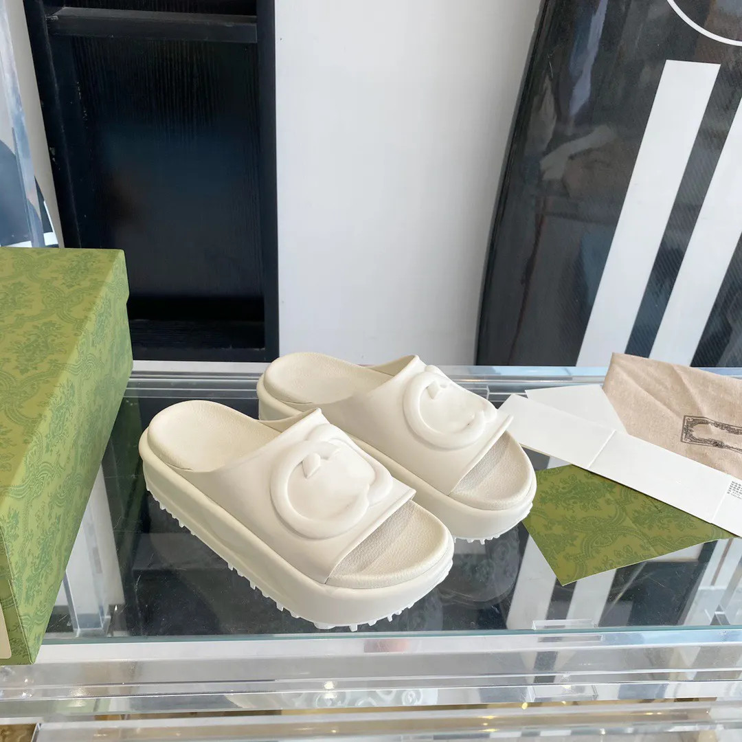 Women Slide Sandals Interlocking G Slippers Designer Summer Platform Rubber Lady Mule Shoes | DHGate