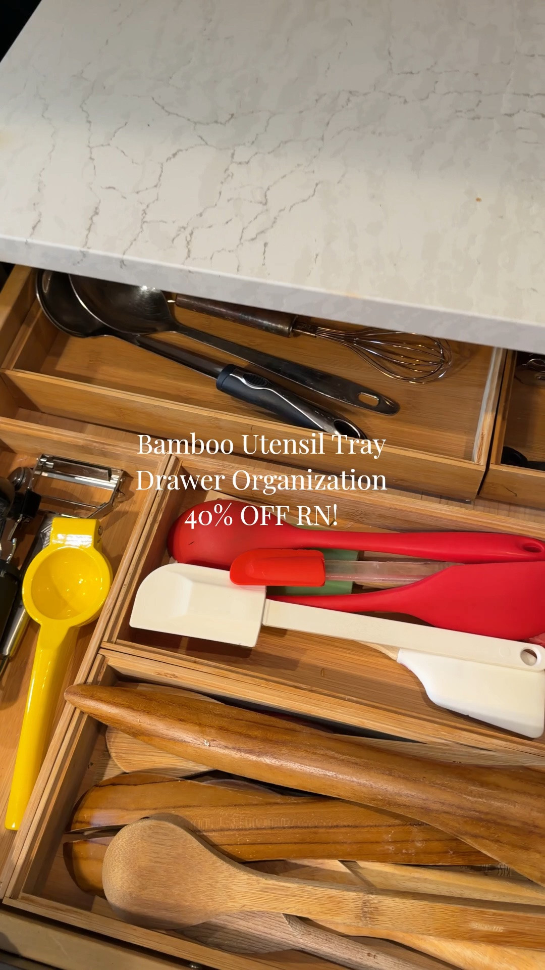 We have these bamboo organization trays in almost every drawer in our kitchen. 💯 recommend to all clients post kitchen renovation we do. On major sale right now!