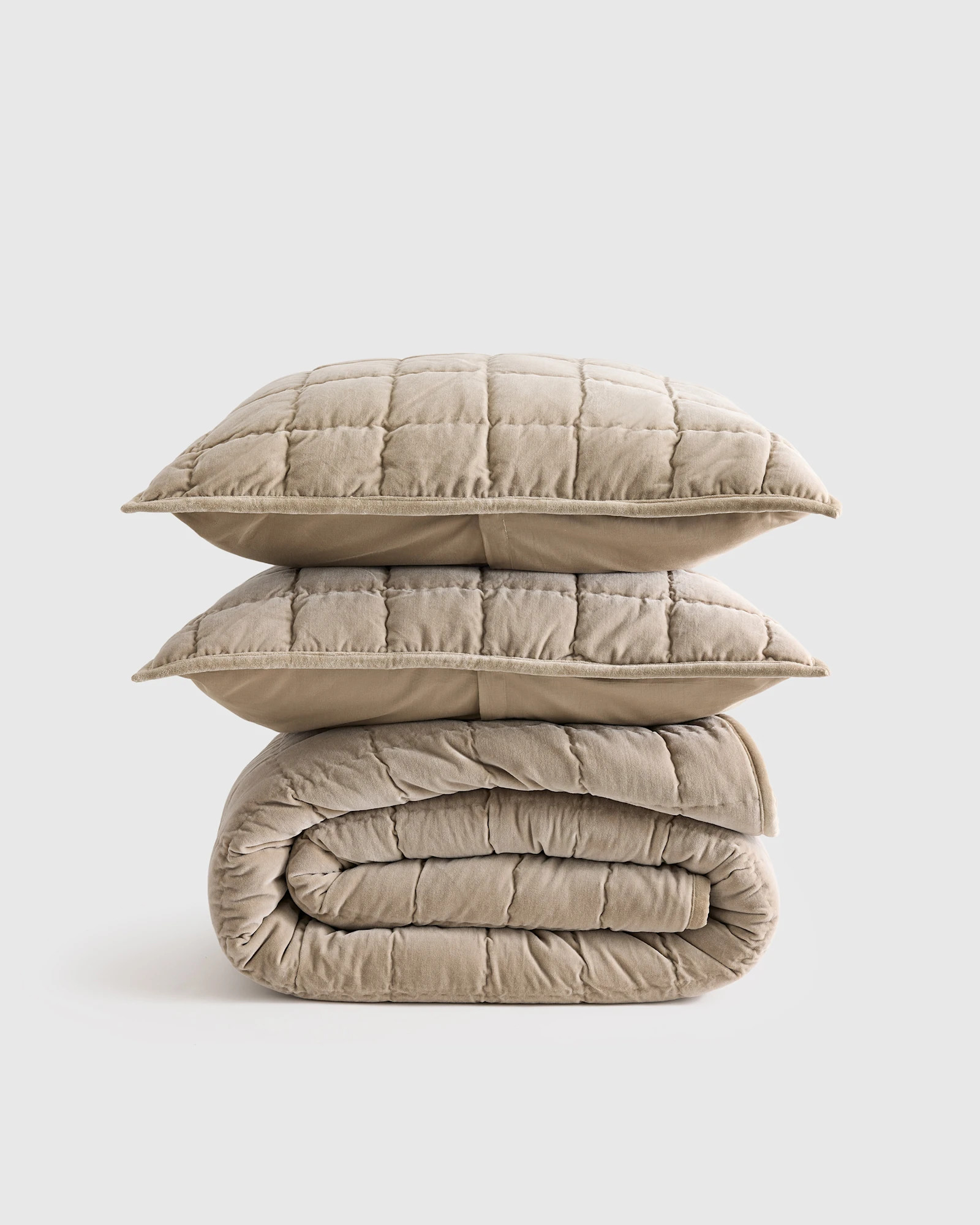 Cotton Velvet Quilt Set in Light Taupe | Quince