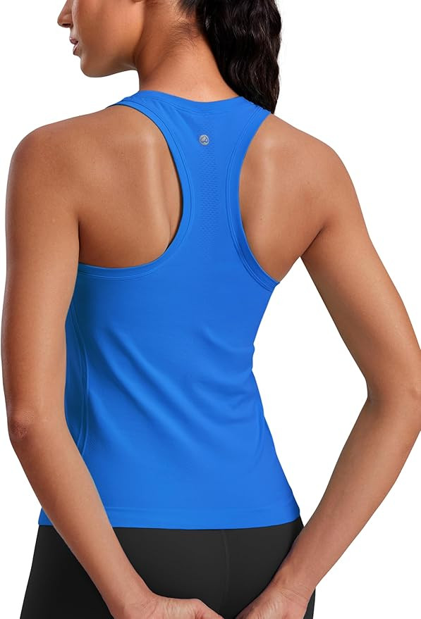 CRZ YOGA Seamless Womens Breathable Workout Tank Tops Racerback High Neck Sleeveless Running Athl... | Amazon (US)