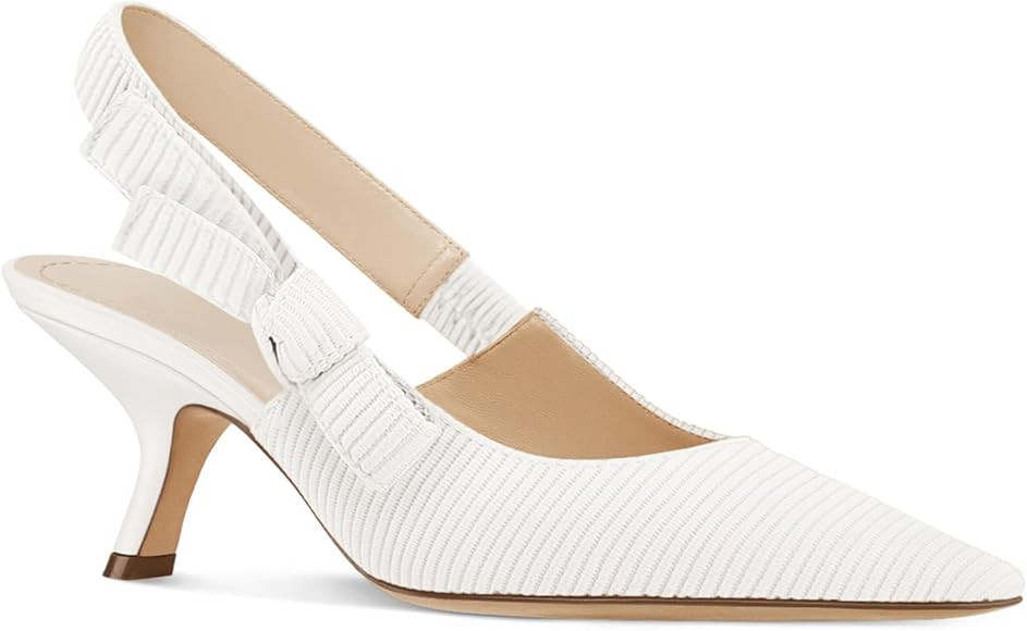 Coutgo Womens Slingback Kitten Heels Closed Pointed Toe Bowknot Knitted Slip On Work Pumps Dress ... | Amazon (US)