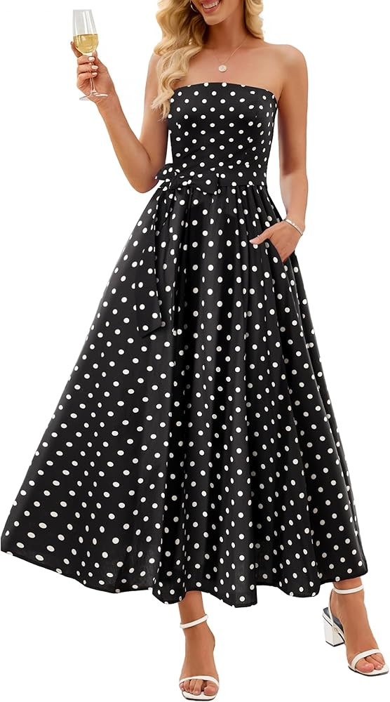 MEROKEETY Women's 2026 Summer Floral Strapless Maxi Dress Boho Tube Smocked Tie Wedding Guest Coc... | Amazon (US)