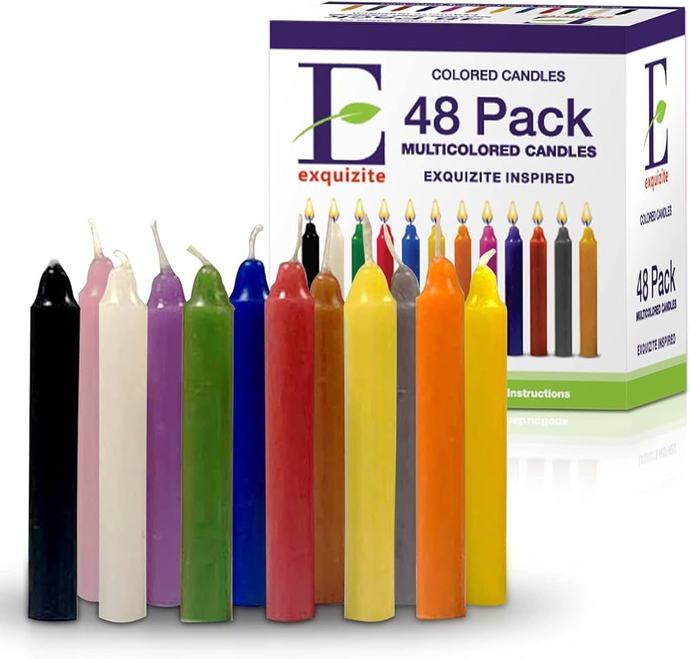 Spell Candles 48 Pack 4" Tall x 1/2" Dia, Hidden Wicks, 12 Colors 4 Mini Candles Black, White, Gr... | Amazon (US)
