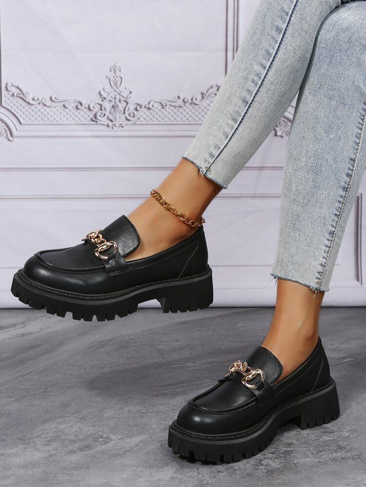 Chain Decor Flatform Loafers | SHEIN