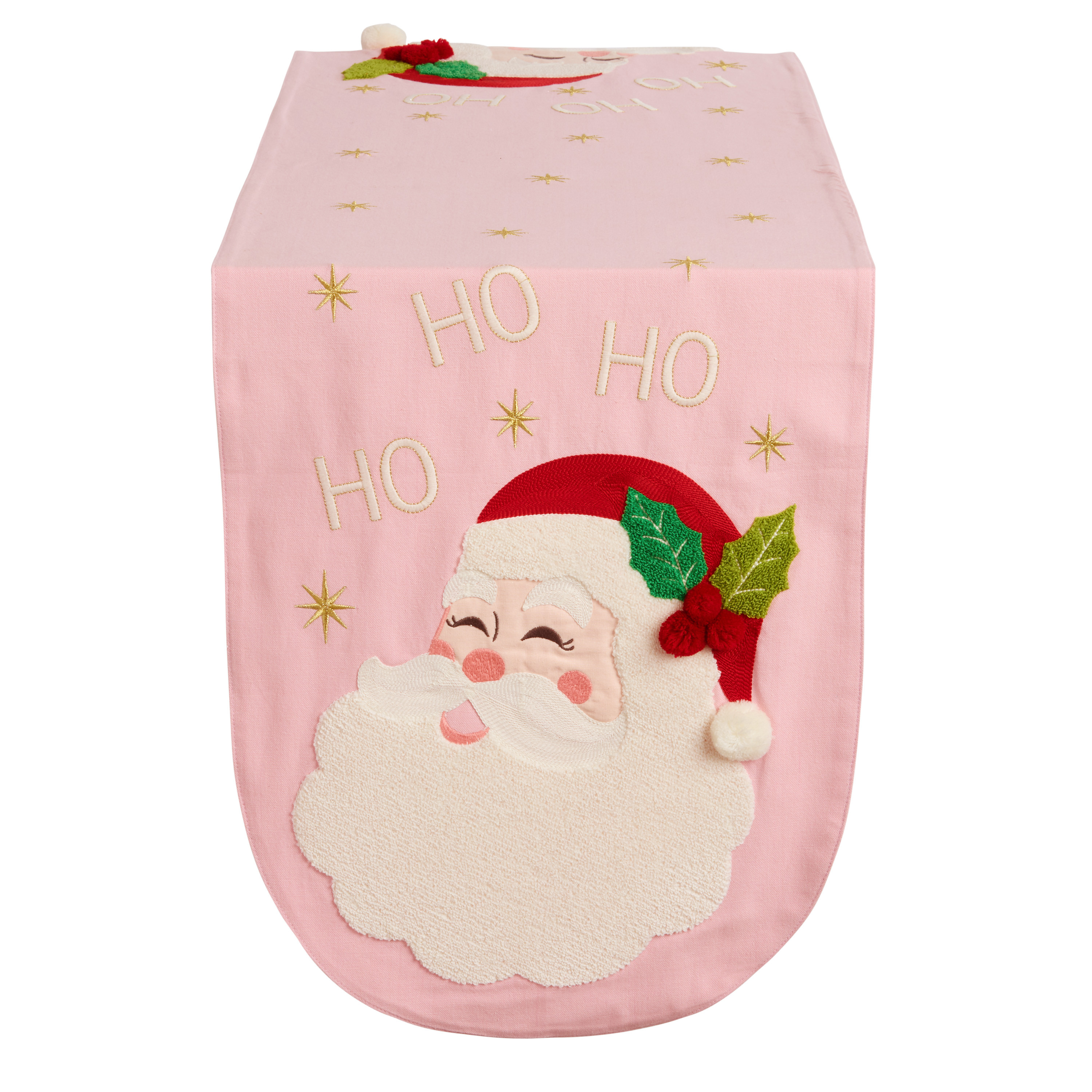 Pink and Gold Santa Embroidered Table Runner | World Market