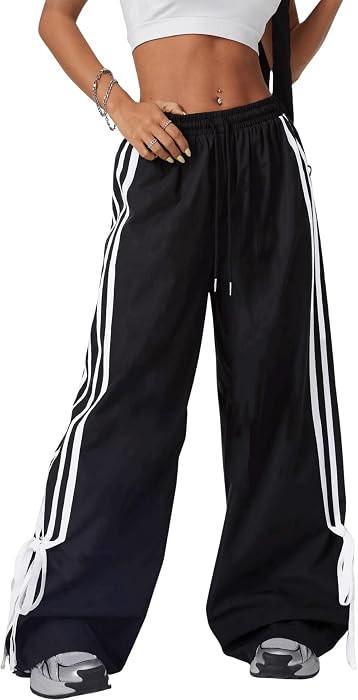 BEAUDRM Women's Y2K Baggy Bow Wide Leg Pants Striped Track Elastic Waist Long Sweatpants Parachut... | Amazon (US)