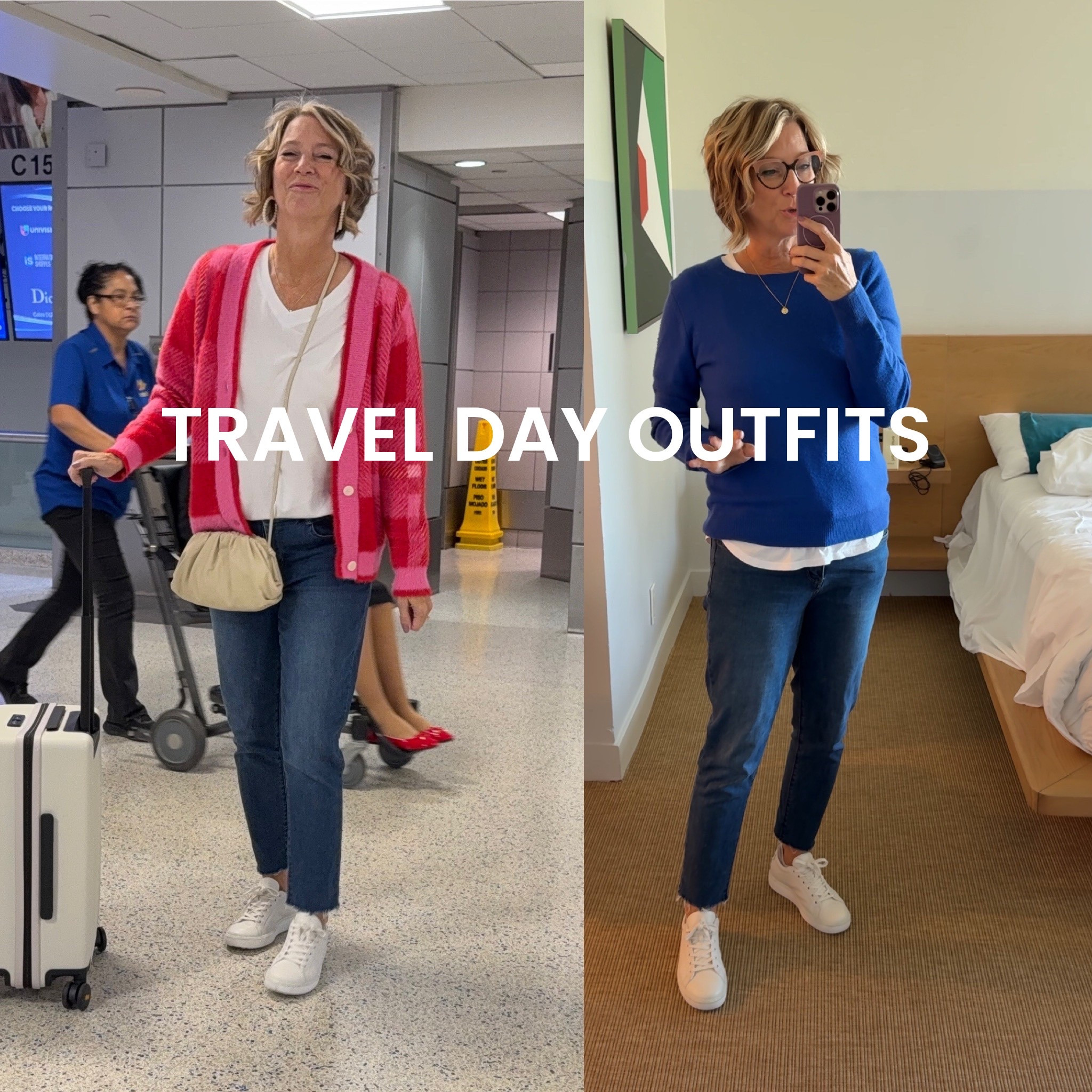 ✈️ Travel Outfit from the airport style to a restaurant late afternoon. I am 5’8” wearing large in sweaters. Cashmere sweater is on major sale! Layering pieces for my midlife age that are not bulky for airplane seats. I could walk all day in these Ecco sneakers. Very supportive shoes for walking. 👨‍✈️ I’m a Houston pilot wife sharing tips to help you “travel the globe without a worry in the world” on YTube and IG. style over 50, over 40 fashion, elastic waist, travel style, 

#LTKShoeCrush #LTKTravel #LTKOver40