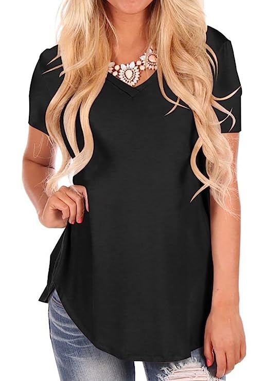 NIASHOT Women's Short and Long Sleeve V-Neck Loose Casual Tee T-Shirt Tops | Amazon (US)