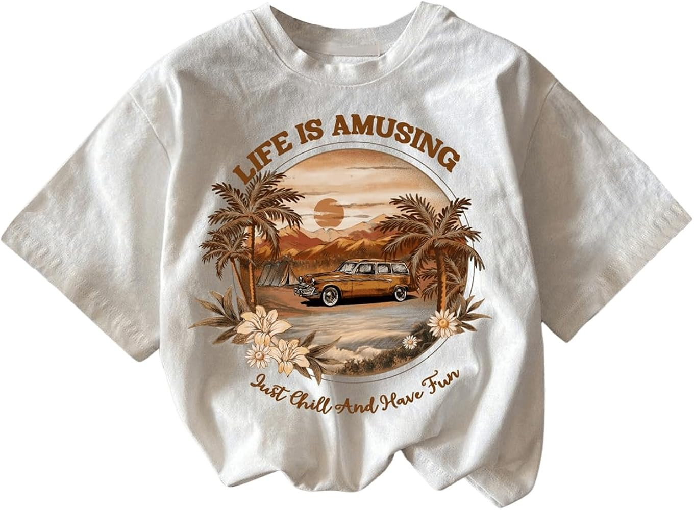 Girl's Graphic Print Tee Shirt Round Neck Short Sleeve T Shirts Summer Cute Trendy Tops | Amazon (US)