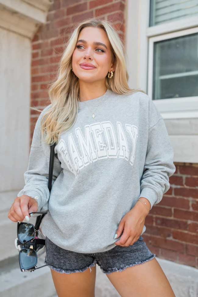 Gameday Block Grey Oversized Graphic Sweatshirt | Pink Lily