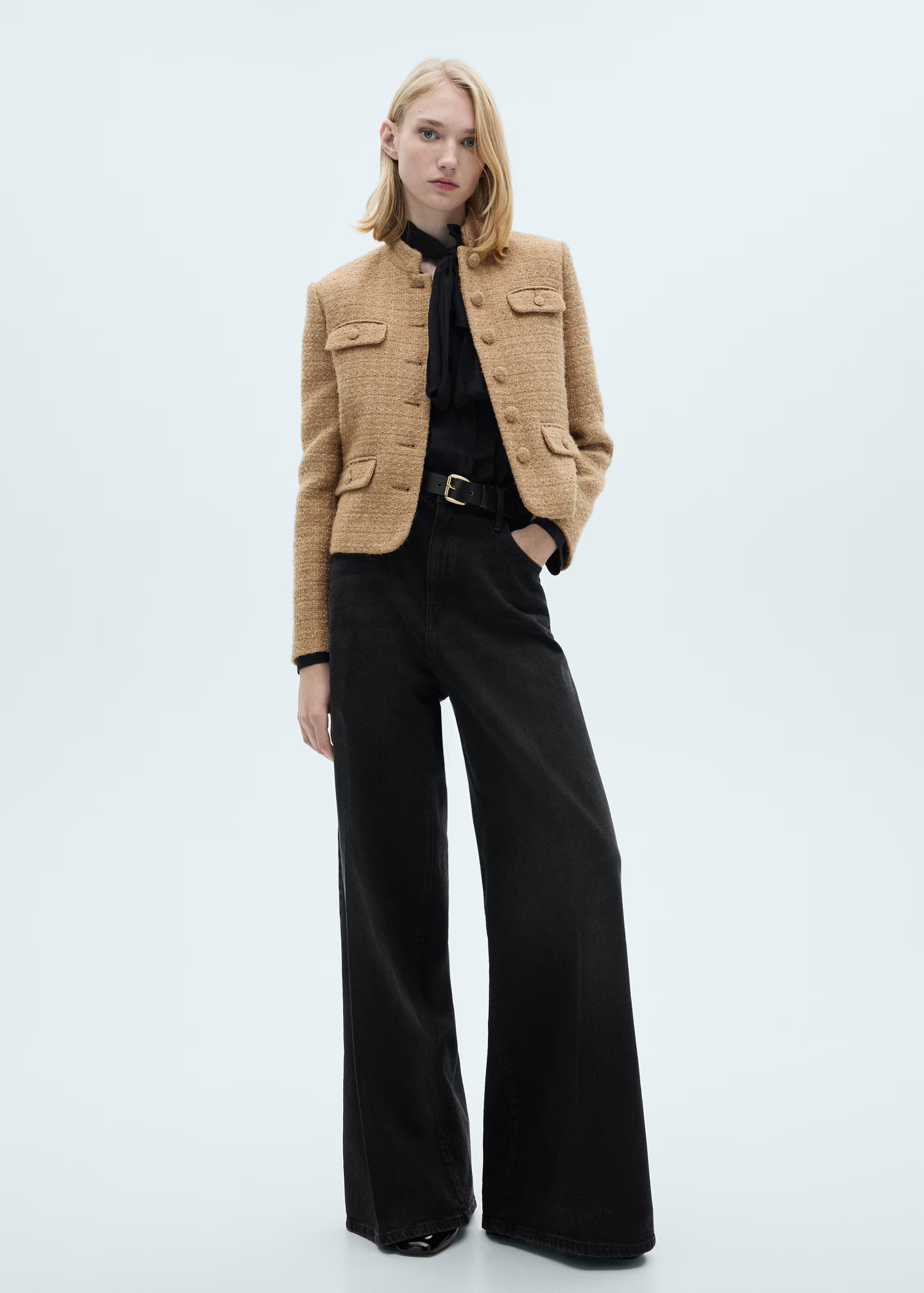 Tweed jacket with striped collar - Women | MANGO USA | Mango (US/MX/AU)