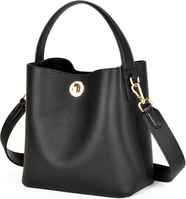 DONNAIN Genuine Leather Bucket Tote Bag for Women, Small Crossbody Bag and Trendy Shoulder Bag wi... | Amazon (US)