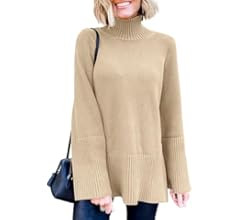 ANRABESS Womens Trendy Sweaters Pullover Turtleneck Oversized Long Sleeve Split Hem Casual Knit S... | Amazon (US)