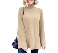 ANRABESS Womens Trendy Sweaters Pullover Turtleneck Oversized Long Sleeve Split Hem Casual Knit S... | Amazon (US)