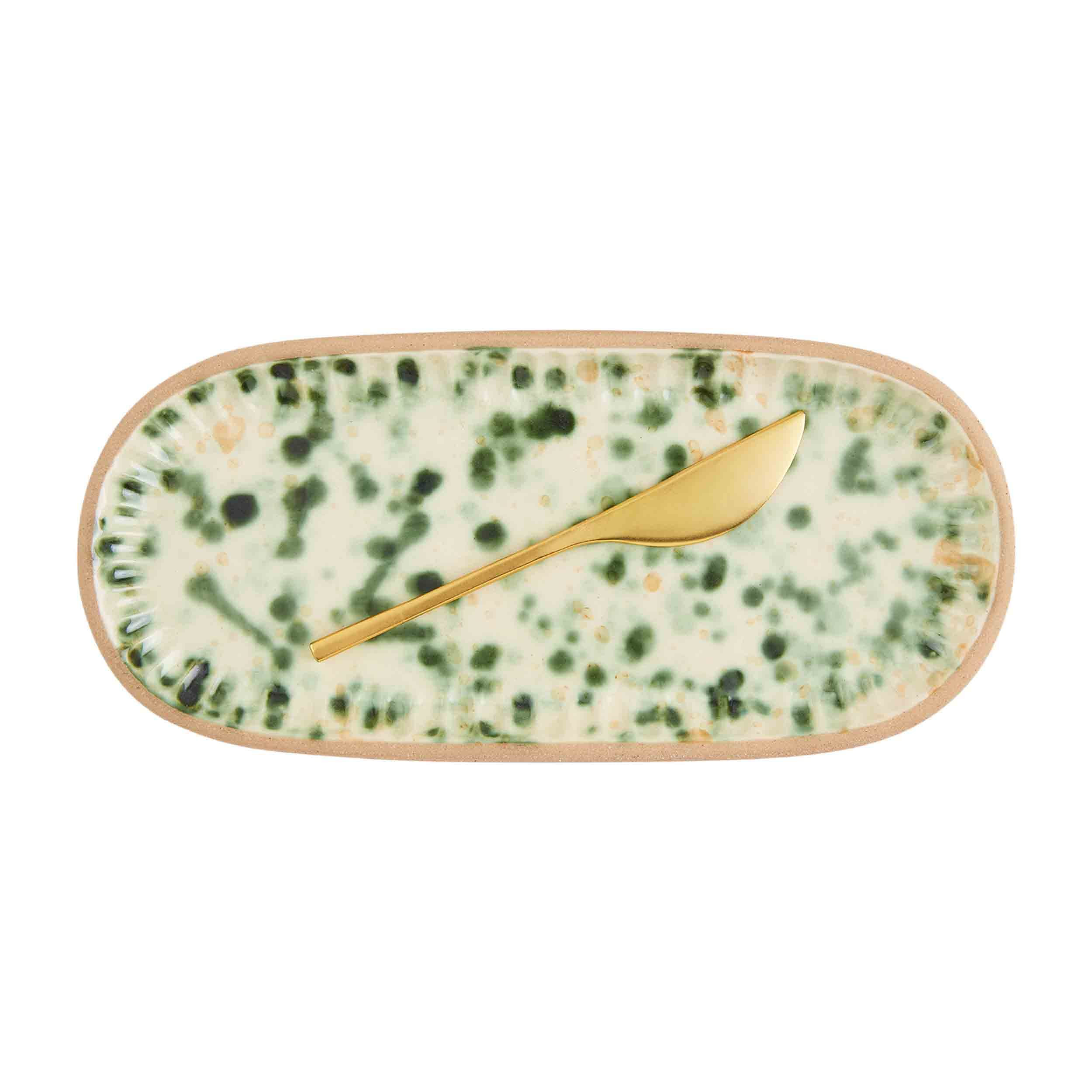 Mud Pie Splatter Dish Set, Green, plate 4" x 9" | spreader 5 1/2" | Amazon (US)