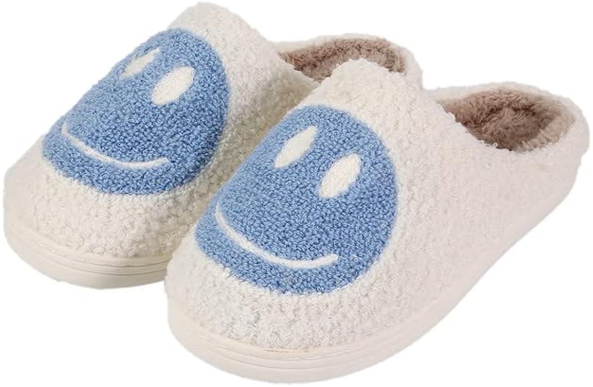 rosyclo Smile Face Slippers Retro Soft Plush Cozy House Slippers Slip-on Fluffy Indoor Outdoor Sm... | Amazon (US)