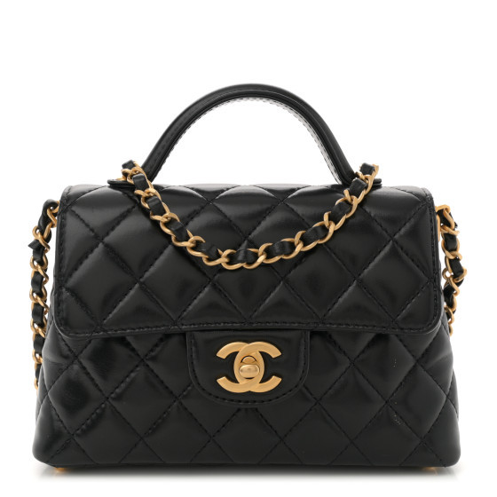 CHANEL Lambskin Quilted Small Flap Top Handle Bag Black | FASHIONPHILE | FASHIONPHILE (US)