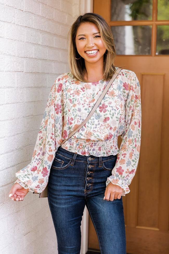 Love Again Multi Floral Smocked Cropped Blouse | The Pink Lily Boutique