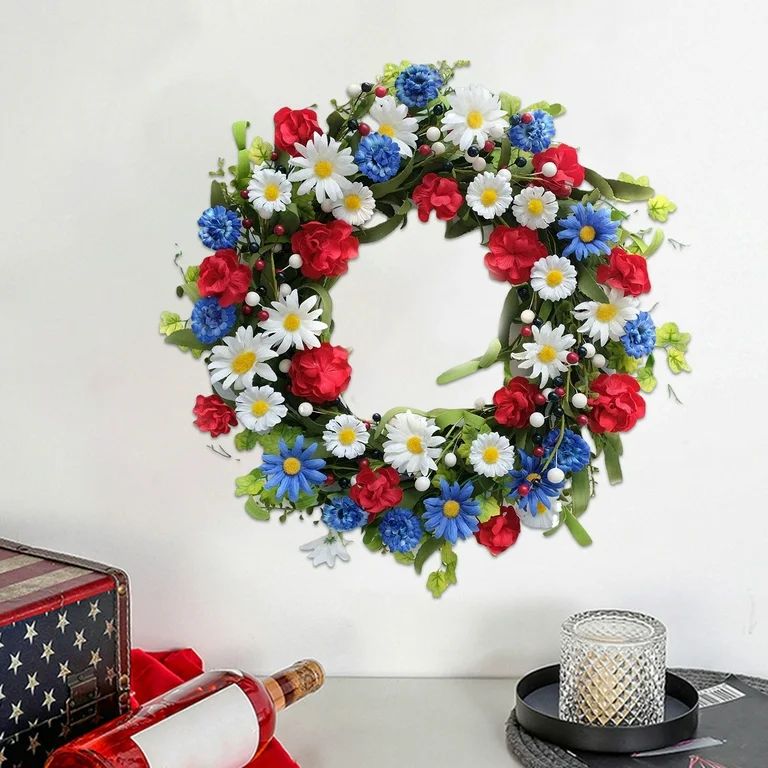 Artificial Wreath - Memorial Day Independence Day Veterans Day Front Door - Red Blue White Flower... | Walmart (US)