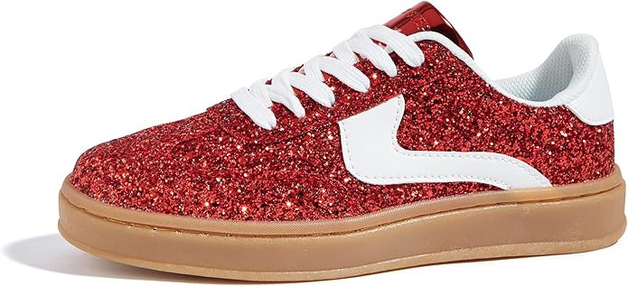 LUCKY STEP Women's Glitter Sneakers Fashion Retro Casual Sparkly Bling Shiny Dressy Bedazzled Bri... | Amazon (US)