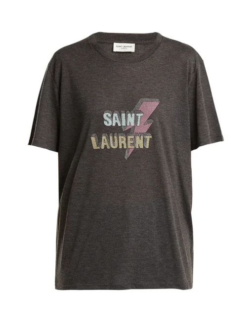 Lightning-bolt and logo-print jersey T-shirt | Saint Laurent | Matches (UK)