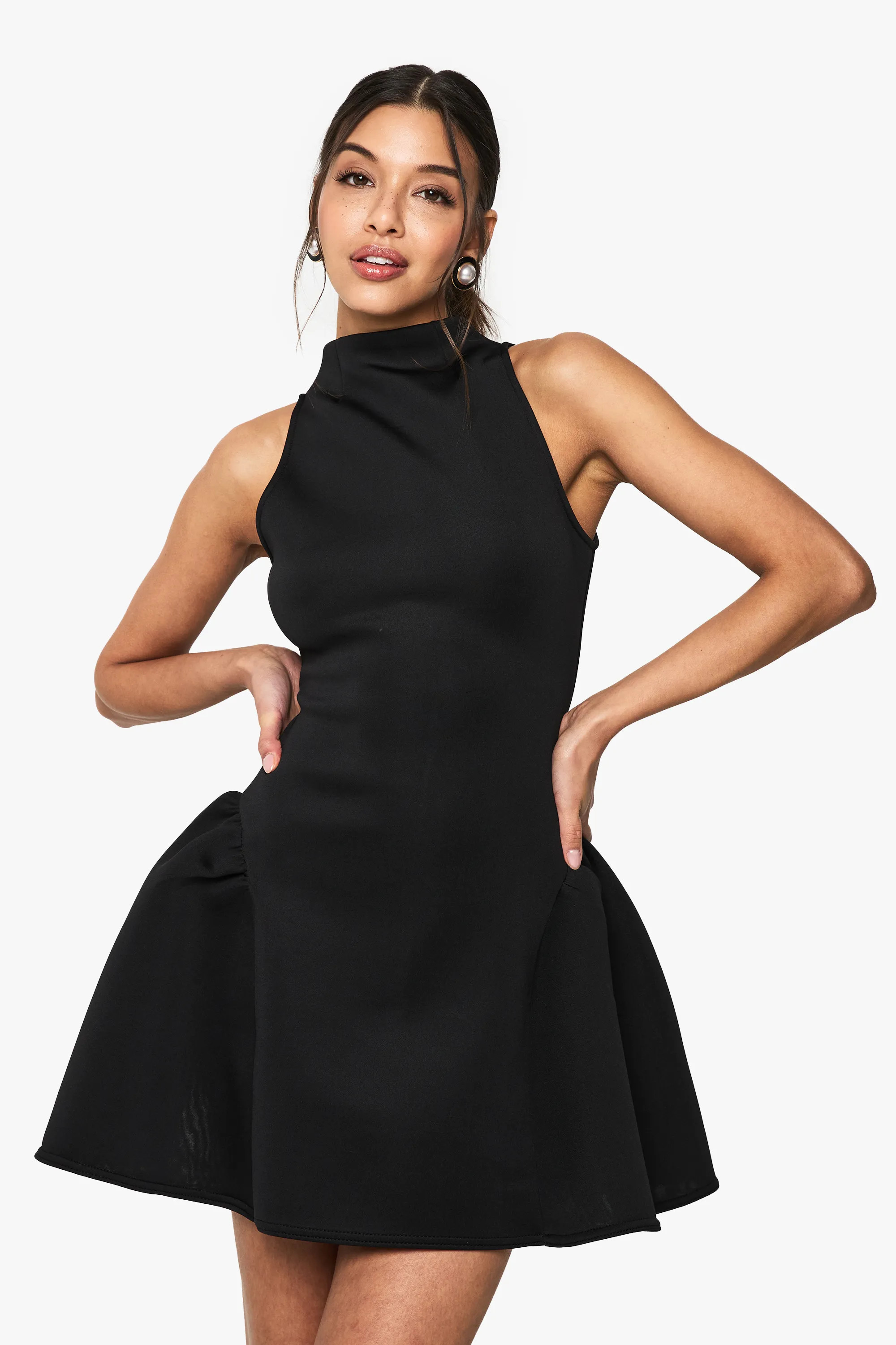 Racer Neck Volume Mini Dress | boohoo (US & Canada)